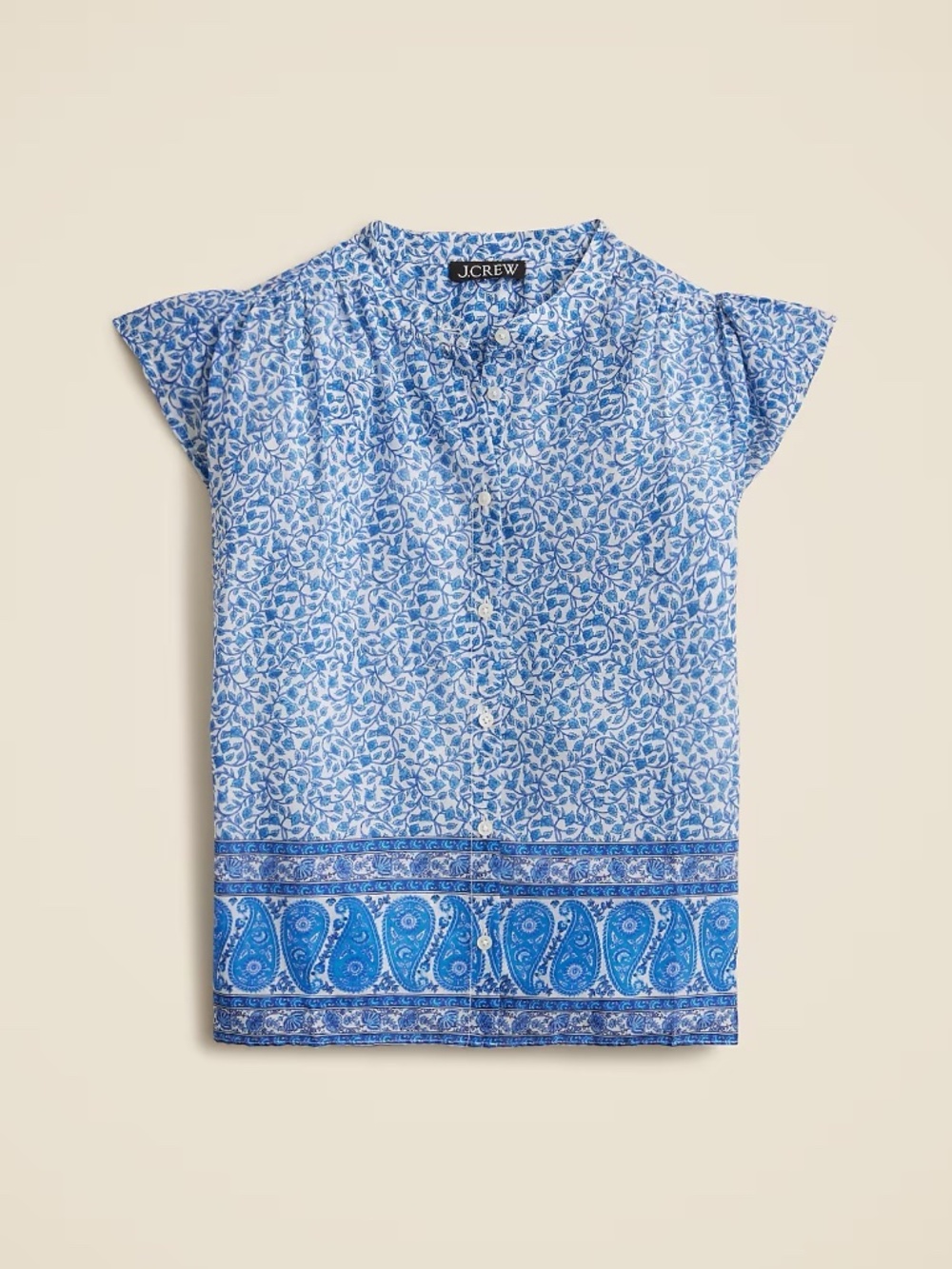 J. Crew Flutter-sleeve button-up shirt in bandana block print Small NWT